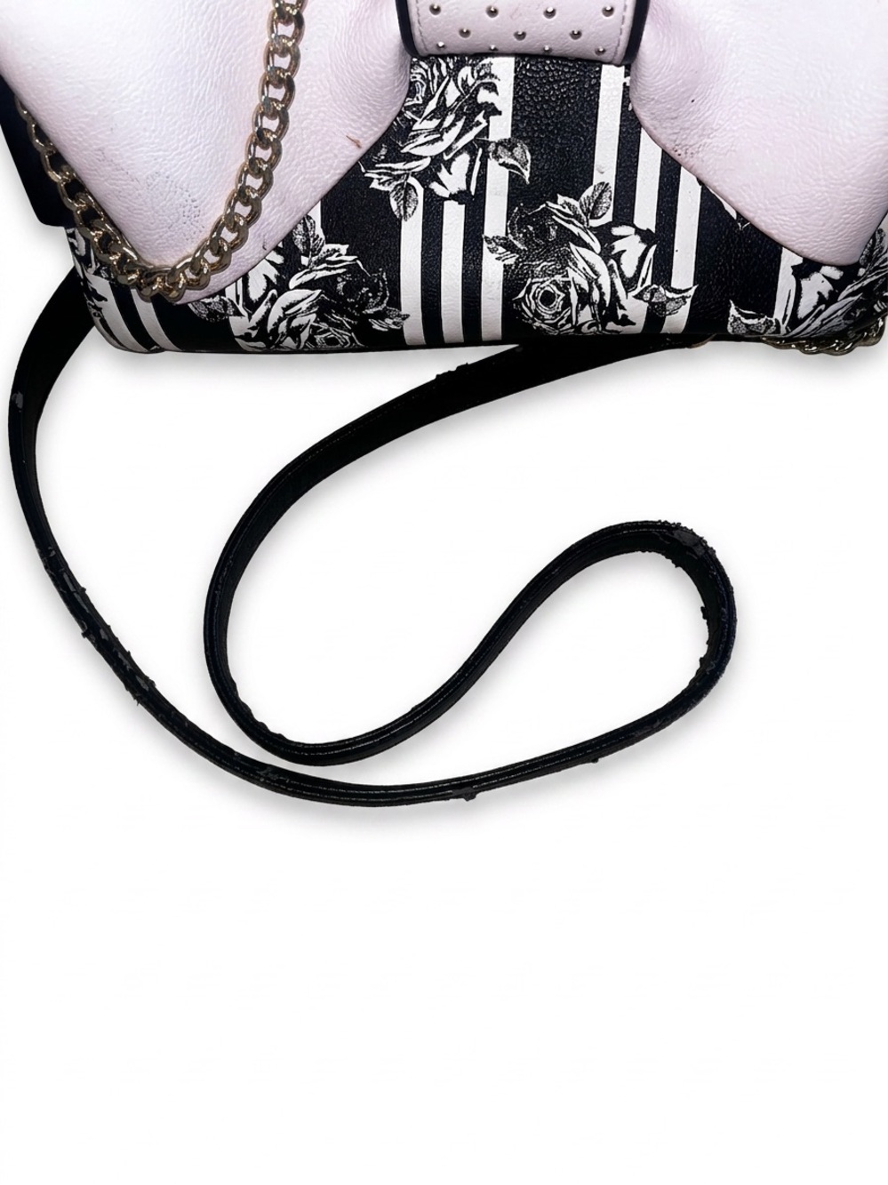 Betsey Johnson Black & Light Pink Floral Bow Shoulder Bag - Picture 4 of 6